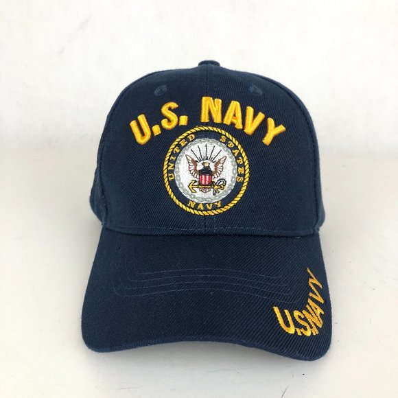 U.S. Navy Embroidered Emblem Unisex One Size Blue Yellow Hook & Loop Cap Hat - Picture 1 of 9